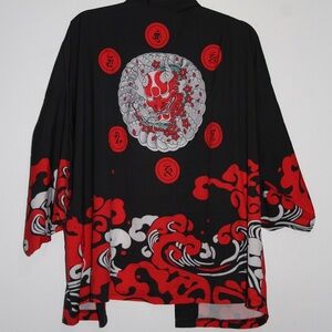 Black and Red Kimono with Demon Mask Design